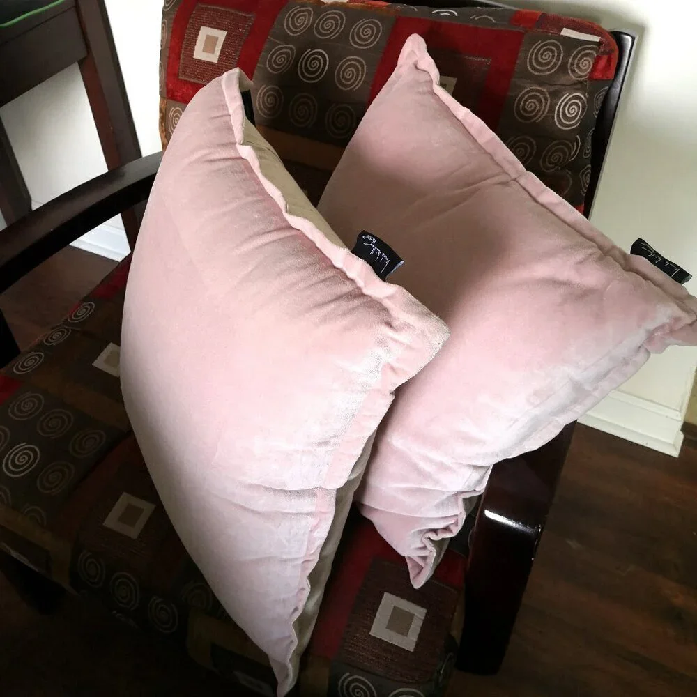 2 Pack Nicole Miller 100% Cotton Velvet Accent Pillows Soft Blush/Sand Color